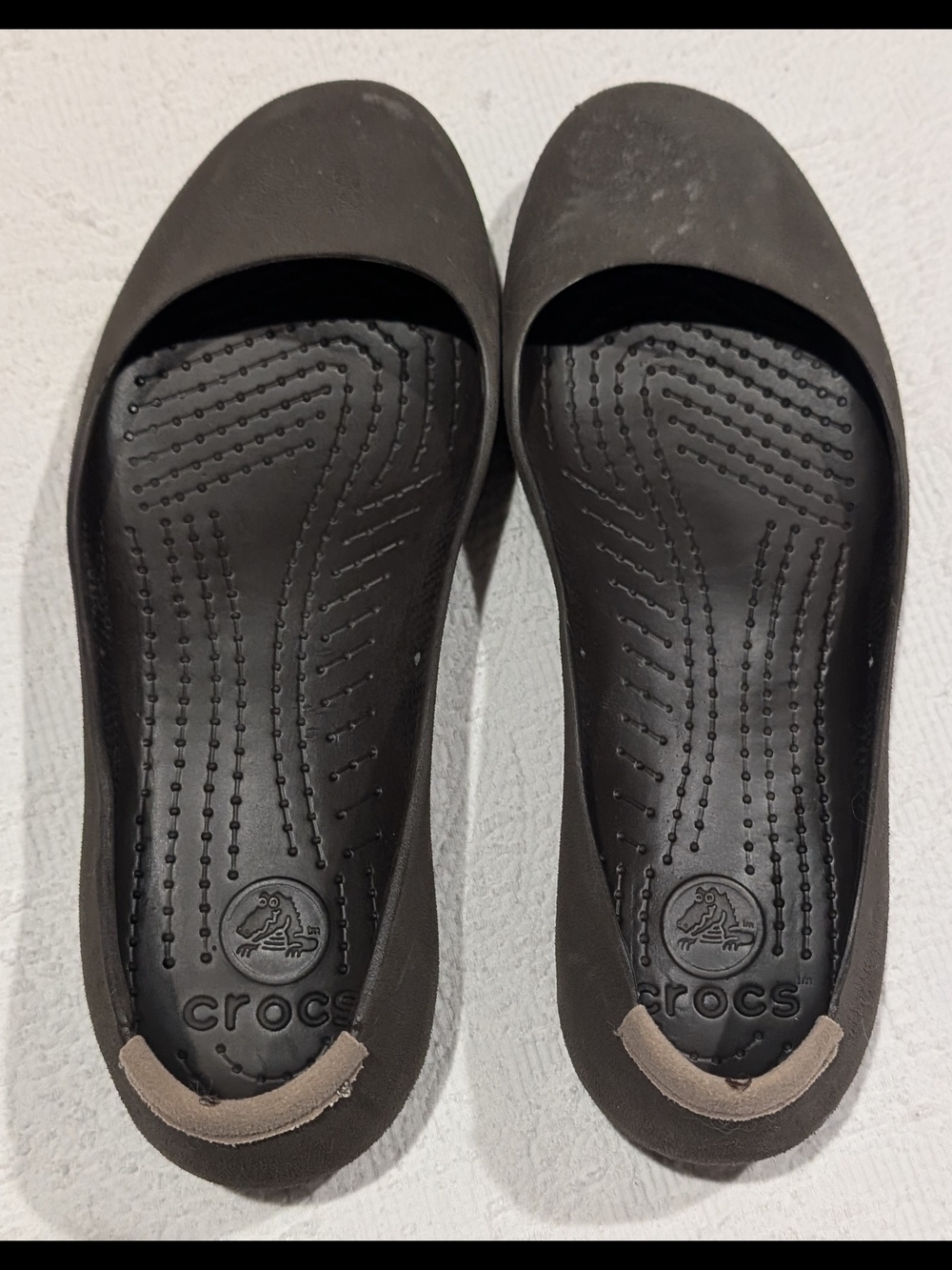 CROCS Women's Brown Slip-On Ballet Flats with Tan Heel Tab